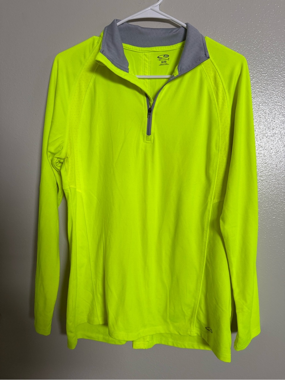 Champion Neon Yellow and Gray Half-Zip Performance Top